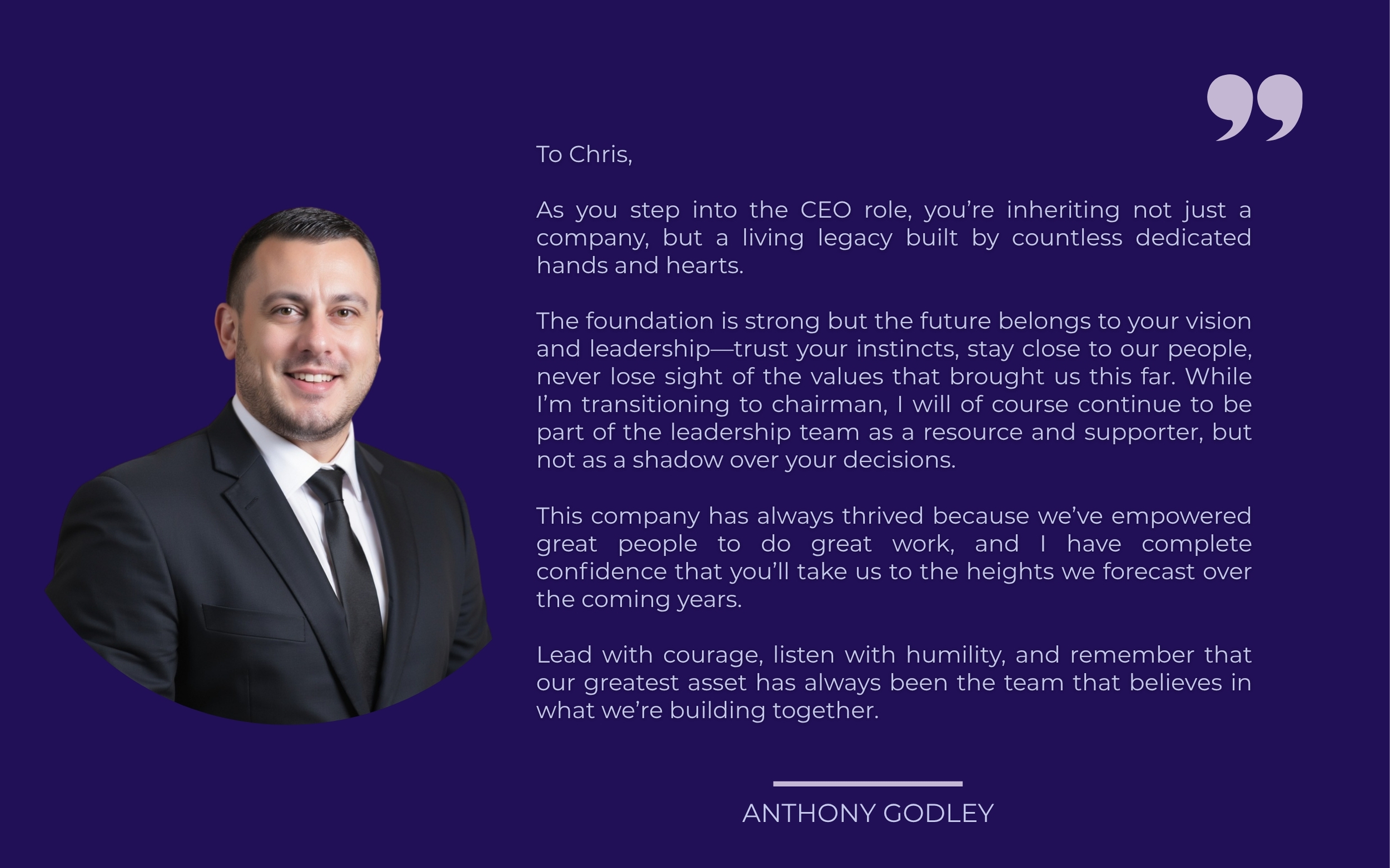 Chairman Anthony Godley’s message to Chris